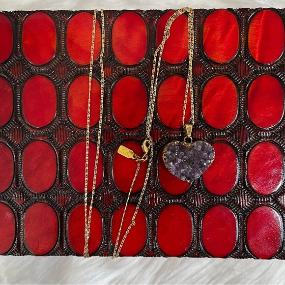 NEW Alexandra Beth Vintage Geode Amethyst Druzy Heart Pendant Necklace 17” NWOT - Picture 15 of 15